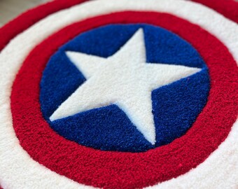 Capta*n Ameri*a Shield Tufted Rug, Handmade Superhero Rug, Marv*l Room Decor
