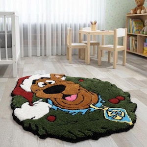 Funny Dog Tufted Rug: Handmade Christmas Themed Pet Portrait 27 inches