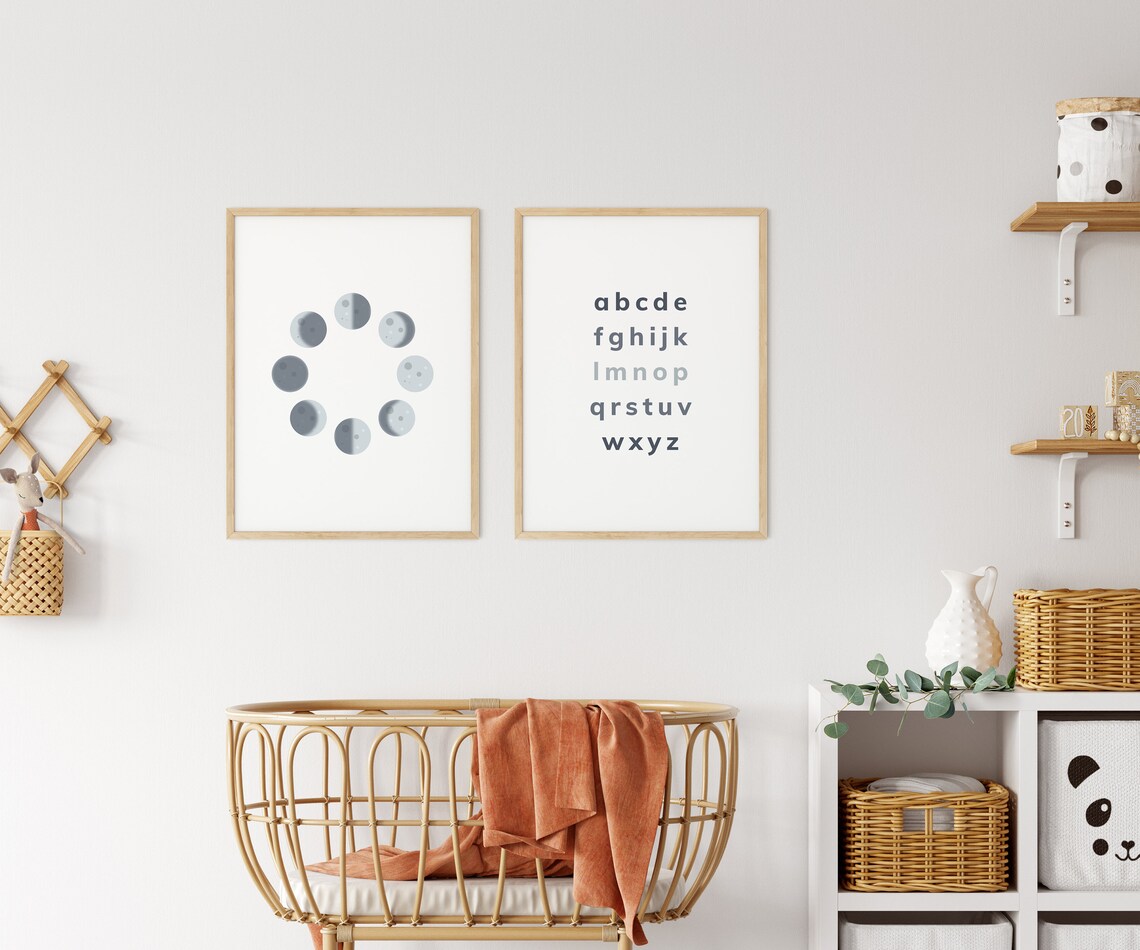Moon Phases Wall Art - Printable Wall Art, Nursery Decor, Kids, Toddler ...