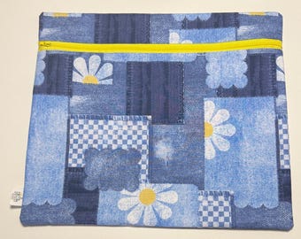 Large Project Bag - Yellow  and Blue Daisy