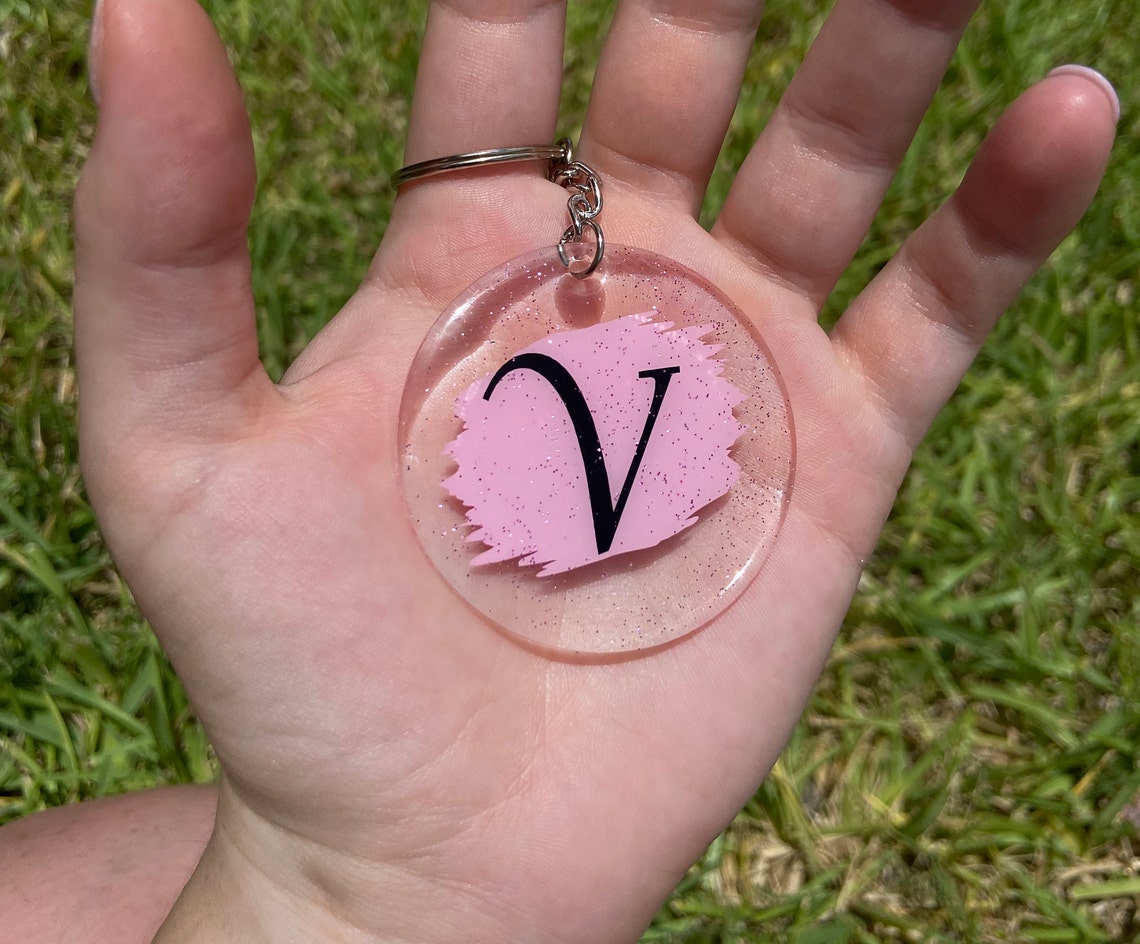 Acrylic Initial Keychain Letter V Etsy