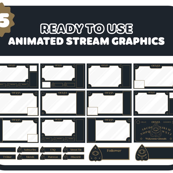 ANIMATED OVERLAY GRAPHICS | Set of 45 Animated Ouija Themed Twitch Stream Graphics