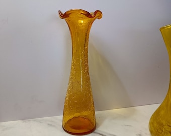 Kanawha Yellow Crackle Glass Vase Vintage