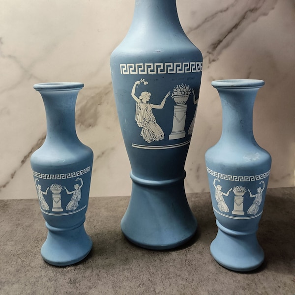 Wedgewood Blue Fine Ceramic Vases 1980s