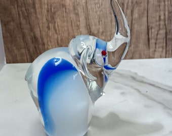 Gradient Blue Glass Elephant Paperweight