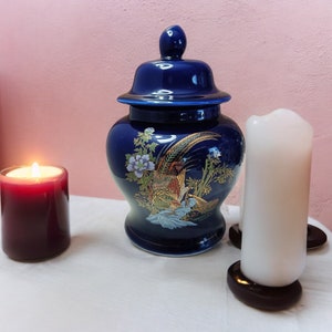 Japanese Cobalt Blue Ginger Jar Urn Vintage