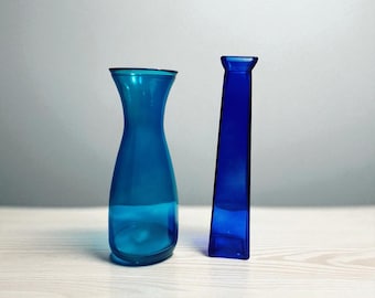 Cobalt blue  and Teal Glass Vase Pair