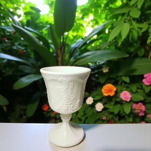 Bargain! Four Indiana Milk Glass Goblets-Colony Harvest w/Grape & Leaves
