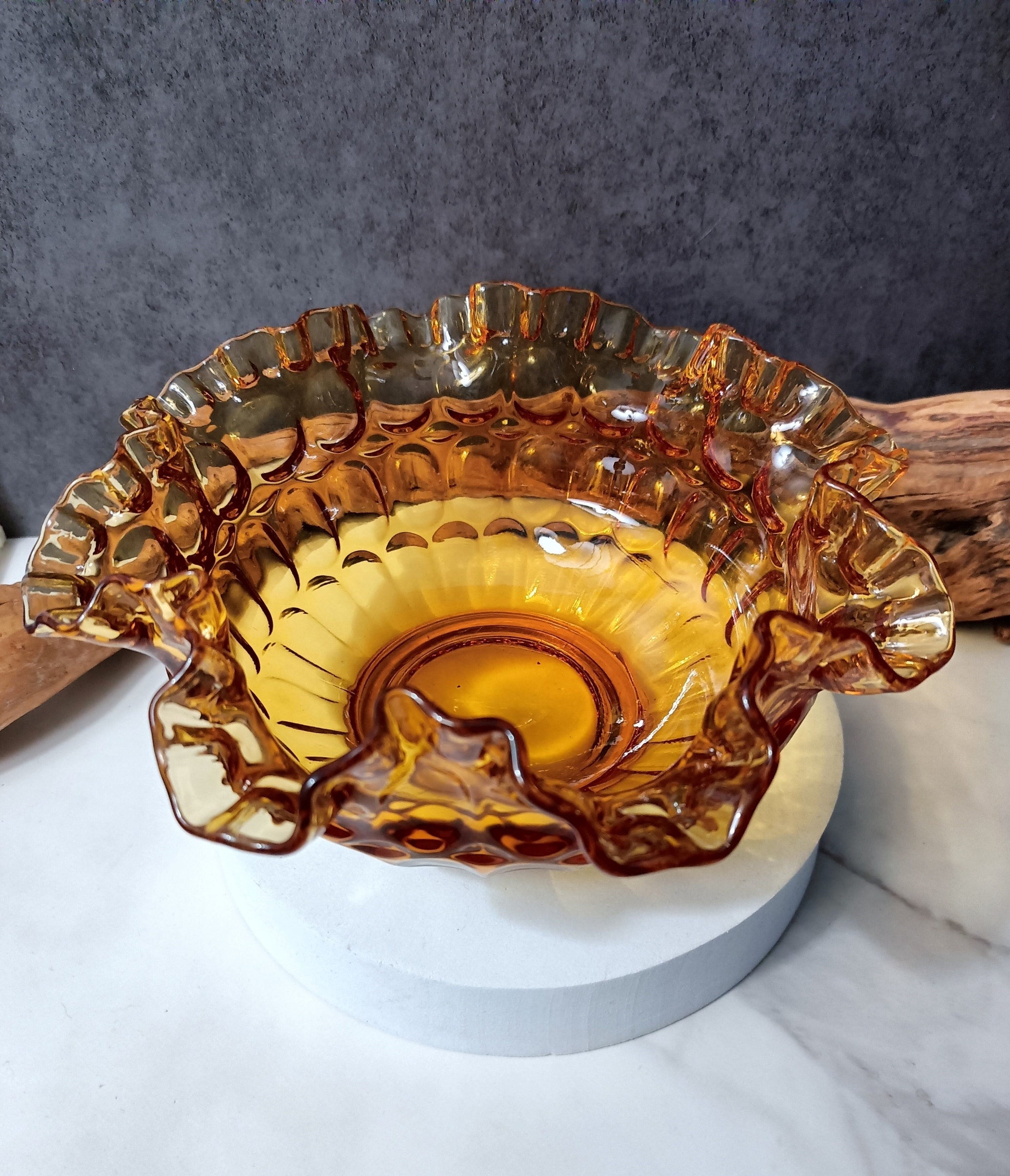 FENTON OLD サムプリント&アンベリーナカレーガラス フリルエッジ RARE BRANDNEW Fenton Waterlily Bowl & Sept Mom Nymph Set