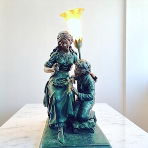 Antique Moreau Style Figural Lamp: Resin Art Nouveau Sculpture