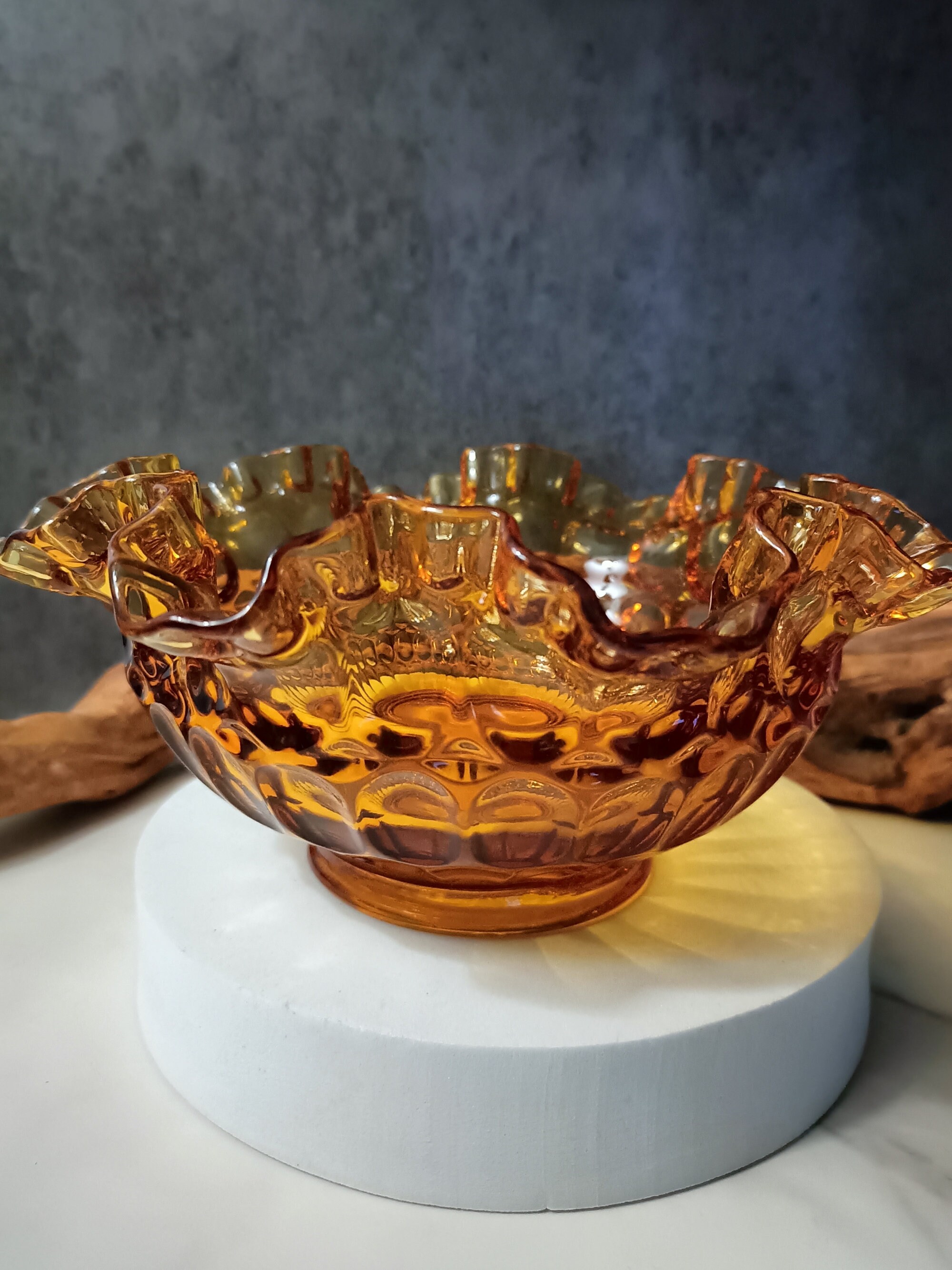 FENTON OLD サムプリント&アンベリーナカレーガラス フリルエッジ FENTON OLD サムプリント&アンベリーナカレーガラス フリル