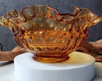 FENTON OLD サムプリント&アンベリーナカレーガラス フリルエッジ Fenton Amber Ruffle Edge Thumbprint Glass Bowl Vintage - Etsy