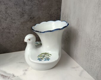 Takahashi Porcelain Dove Vase With Flowers Japanese