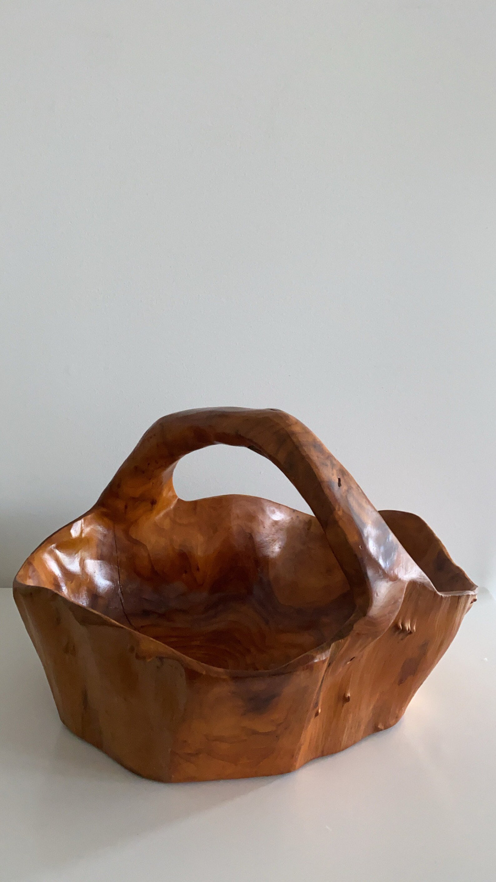 Vintage Hand Carved Wooden Basket Etsy