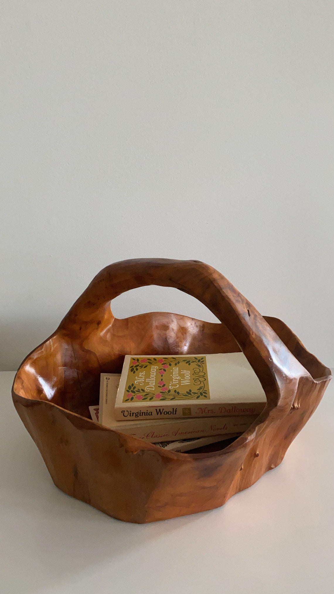Vintage Hand Carved Wooden Basket Etsy