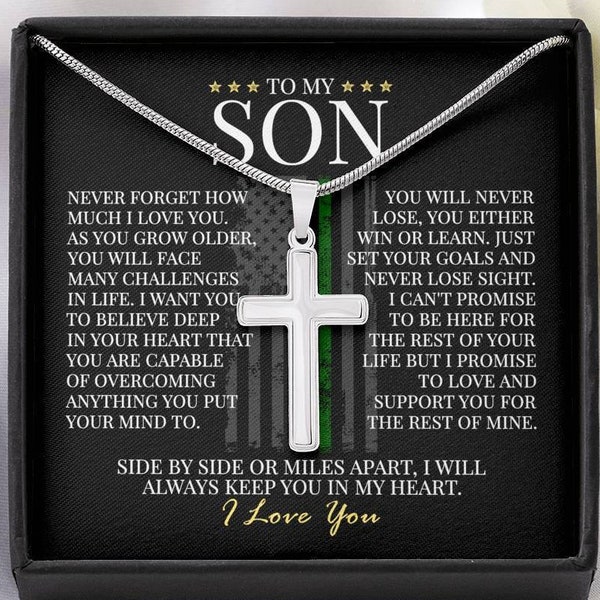 Military Parent To Son Gift, Personalized Gift, Deployment Gift For Son, USMC Parents, Army Parent, Navy Parent, Engravable Cross Necklace