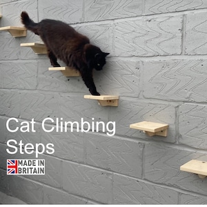 Escaleras de madera flotantes para gatos - Escaleras de madera flotantes para gatos - Mueble con plataforma para gatos - Plataforma para gatos - Para uso en INTERIORES o EXTERIORES - Fabricada a mano en el Reino Unido