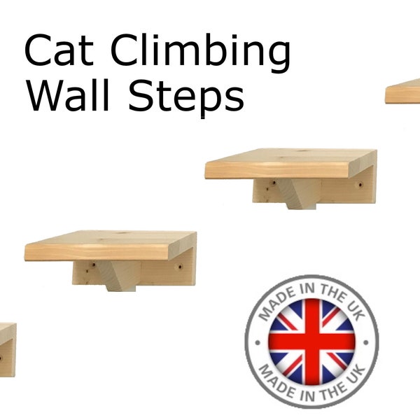 Cat Steps - Floating Wooden Cat Climbing Steps - Cat Stepper Shelf Furniture - Cat Platform - For INDOOR or OUTDOOR use -  Hand Made in UK