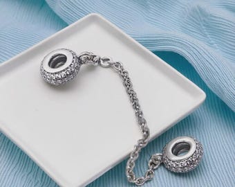 Pandora Moments Bracelet Pavé Safety Chain Clip Charm | S925 | Bracelet Security Chain | Compatible with Pandora Bracelets | Gift for Her
