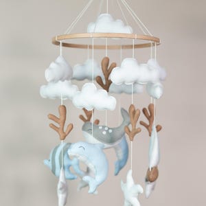 Baby Mobile  Gender Neutral Nautical Baby Crib Mobile Nautical Mobile Ocean Space Baby Mobile Boy Grey Whale Mobile for Nursery