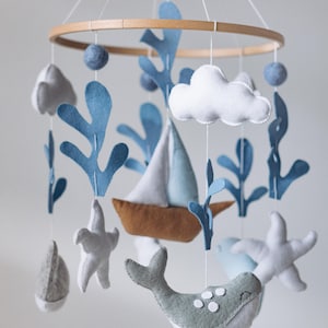 Ocean Whale Nursery Mobile Baby Crib Mobile for Boys and Girls Baby Shower Gift Whale Themed Nursery Decor Baby Felt Mobile Sea Mobile