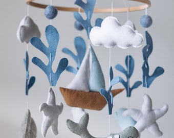 Ocean Whale Nursery Mobile Baby Crib Mobile for Boys and Girls Baby Shower Gift Whale Themed Nursery Decor Baby Felt Mobile Sea Mobile
