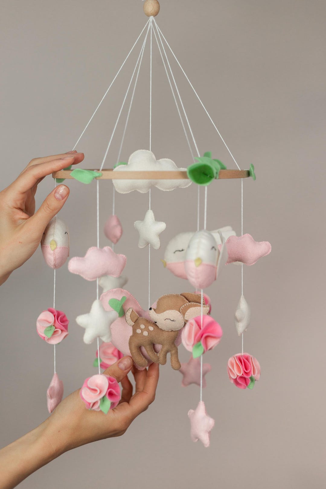 Wooden Crib Mobile Pink Mobile Nursery Gift Baby Mobile Hanging Baby ...