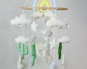 Llama Alpaca Cactus Baby Mobile: Boho Nursery Decor