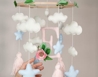 Baby Mobile with Letter Crib Mobile Personalized Baby  Mobile Nursery  Nursery Crib Decor Hanging Baby Decor Neutral Baby Girl Mobile Name