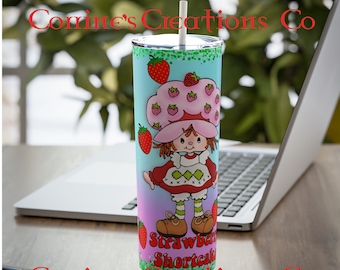 Strawberry Doll  20oz 80s Tumbler wrap black Background - Digital item