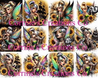 Tattooed Fairy with sunflowers - 10 images in Jpeg format. And 2 free images