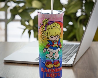 Rainbow Doll  20oz 80s Tumbler wrap black Background - Digital item - Seamless