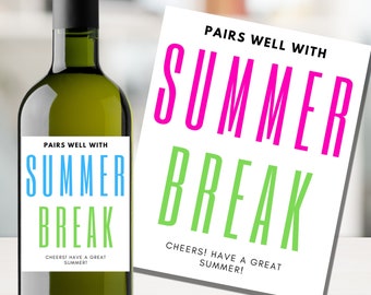 Teacher Wine Label | Pairs well with Last Day of School |Teacher appreciation gift | End of school year gift | Last day of school |Summer
