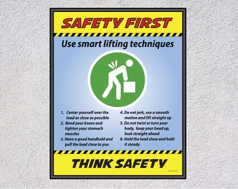 Lifting Technique, Safety Poster - Business or Office, framed and unframed, motivational & inspirational, continuous improvement.