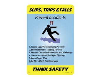 Slip, Trip, and Fall Safety Sign, Workplace Safety Aluminum Plaque, Indoor or outdoor