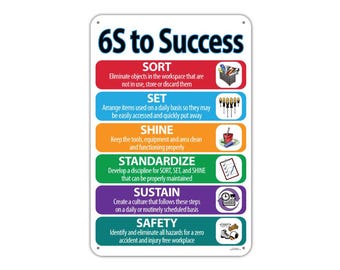 6S to Success, Aluminum Sign, Plaque, Workplace Decor Indoor Outdoor