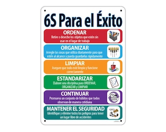5S to Success, (SPANISH), Lean Workplace Sign, Quality Plastic Wall Poster, Plaque, Workplace Decor Indoor Outdoor