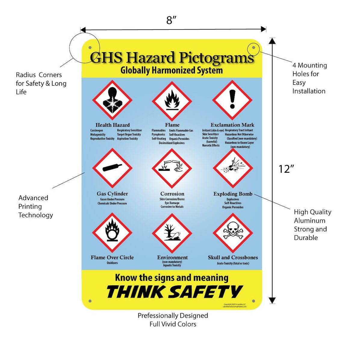 Safety Process Risk Pictogram GHS Hazard Pictograms Sign, Workplace Safety Aluminum Plaque, Indoor or ...
