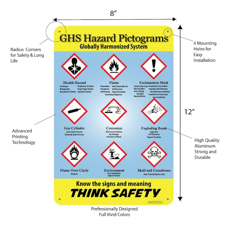 GHS Hazard Pictograms Sign, Workplace Safety Aluminum Plaque, Indoor or ...