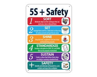 5S Plus Safety, Aluminum Sign, Plaque, Workplace Decor Indoor Outdoor