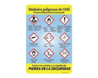 GHS Hazard Pictograms Sign (SPANISH), Workplace Safety Aluminum Plaque, Indoor or outdoor