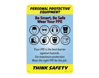 Personal Protective Equipment (PPE), Workplace Safety Aluminum Plaque, Indoor or outdoor