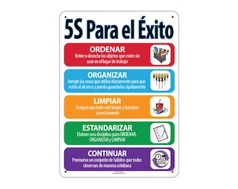 5S to Success, (SPANISH), Lean Workplace Sign, Quality Plastic Wall Poster, Plaque, Workplace Decor Indoor Outdoor