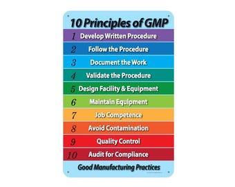 Good Manufacturing Practices (GMP) 10 Principles Sign, Workplace Safety Aluminum Plaque, Indoor or outdoor
