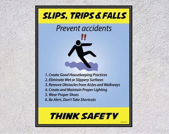 Slip, Trip and Fall, Safety Poster - Business or Office, framed and unframed, motivational & inspirational, continuous improvement