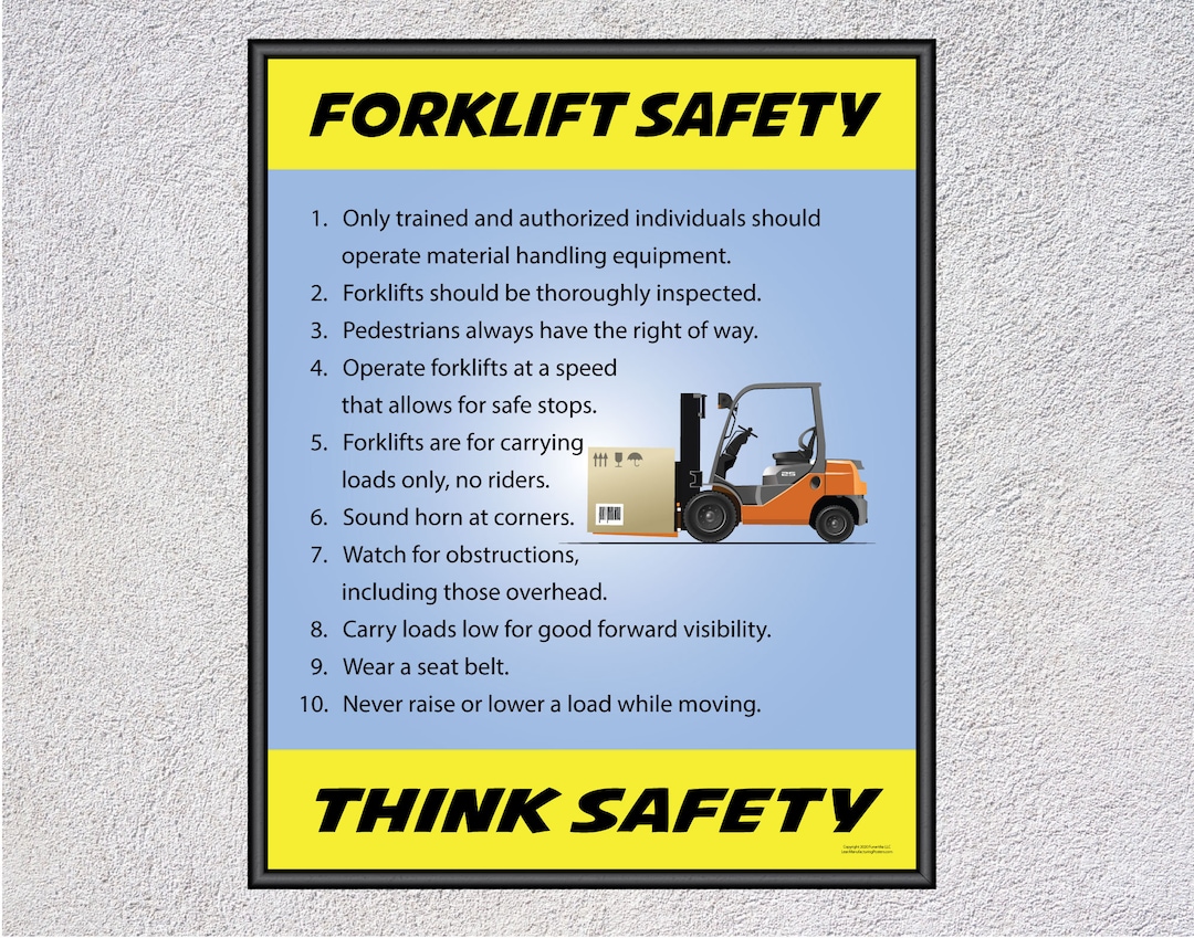 Forklift Safety, Ten Rules, Safety Poster Business or Office, Framed