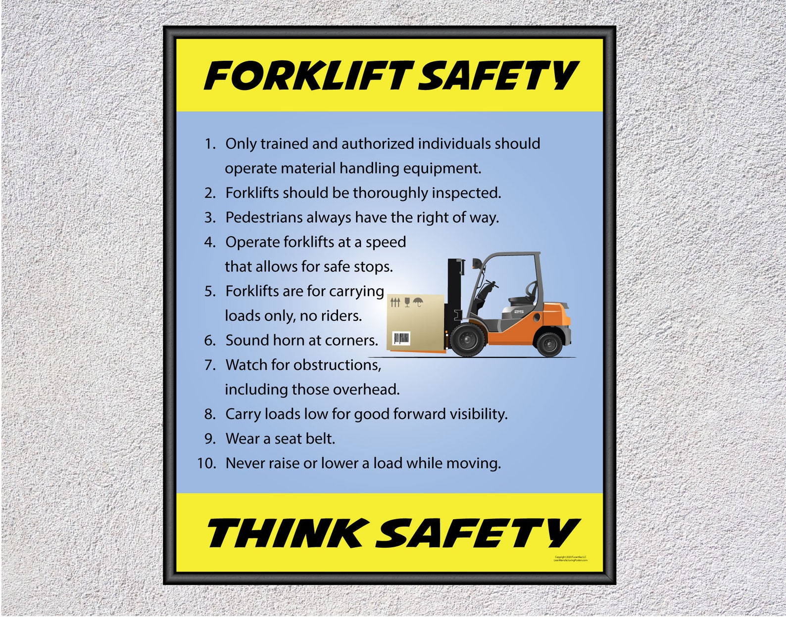 Forklift Safety, Ten Rules, Safety Poster - Business or Office, Framed ...