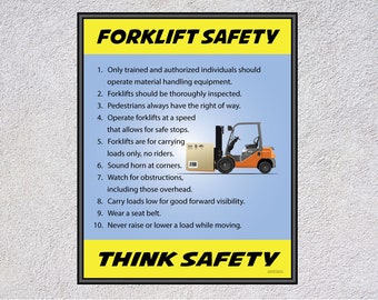Forklift Safety, Ten Rules, Safety Poster - Business or Office, framed and unframed, motivational & inspirational, continuous improvement