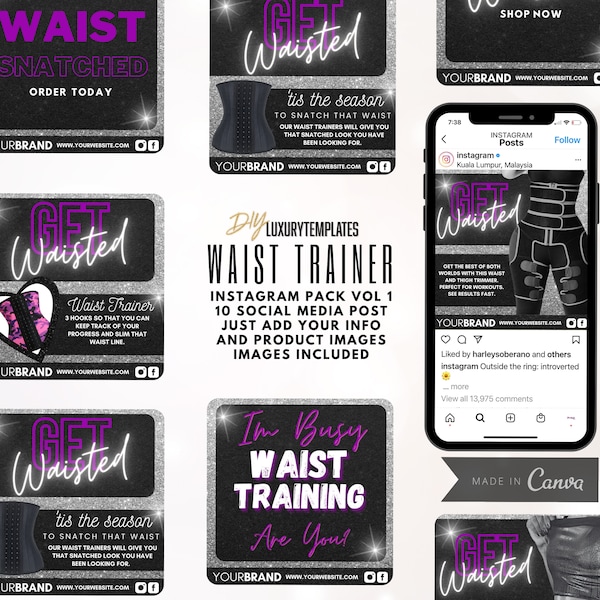 Waist Trainer Flyers Vol. 1 - Waist Trainer Flyers, DIY Instagram Template, Body Contouring Flyers, Canva Template