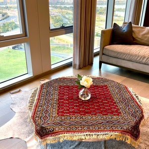Hand Woven Termeh Tablecloth | Vintage Boho Block Print Table Runner | Unique Floral Tablecloth for Square Table & Coffee Table